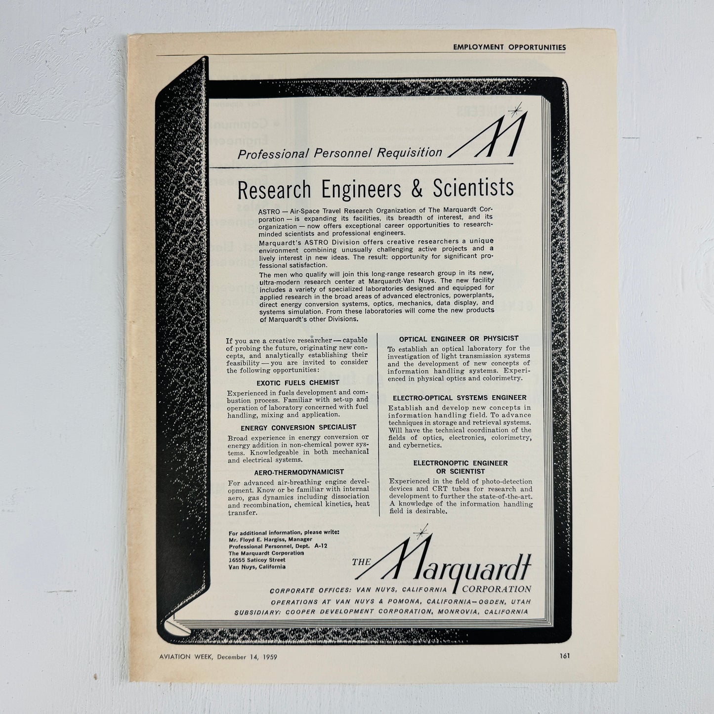 Marquardt 1959 Recruiting Ad