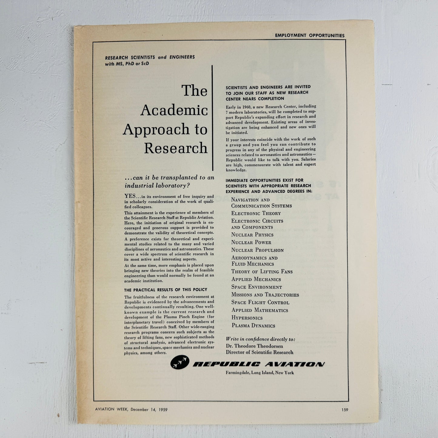 Republic Aviation 1959 Recruiting Ad