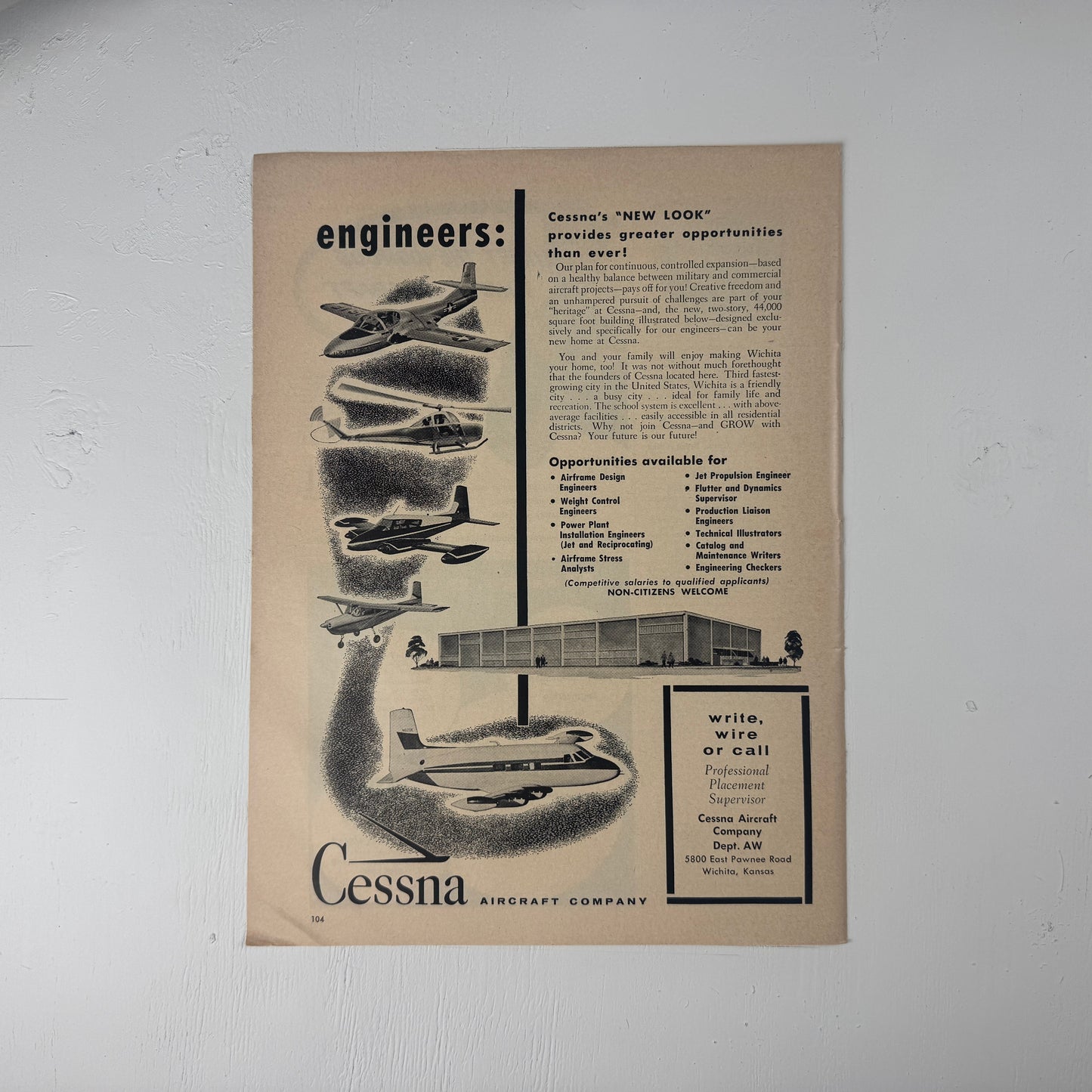 Cessna Engineers 50's Recruiting Ad