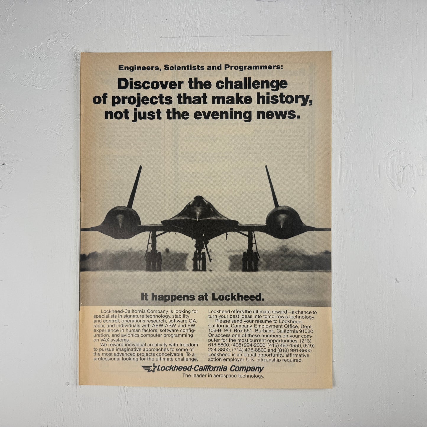 SR-71 Blackbird Lockheed Recruiting Ad