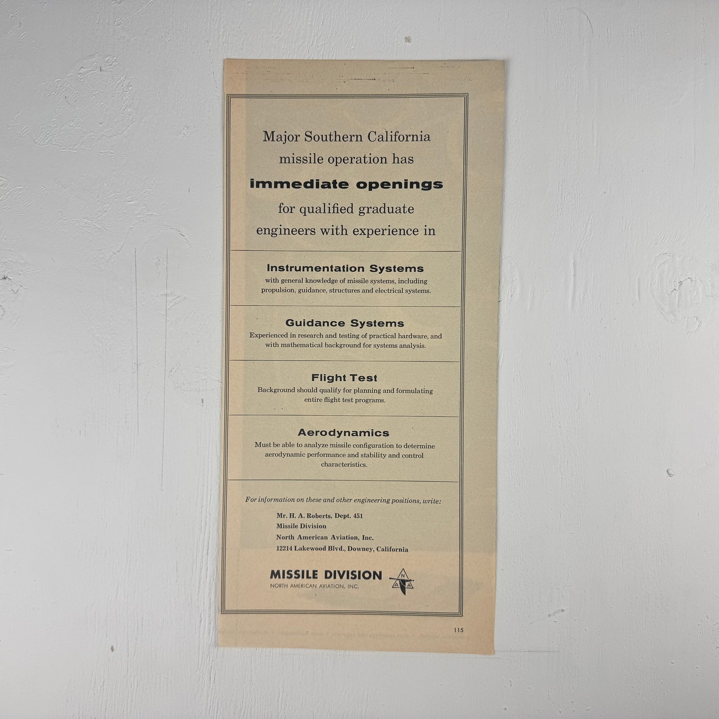 North American Missile Division Hiring Ad