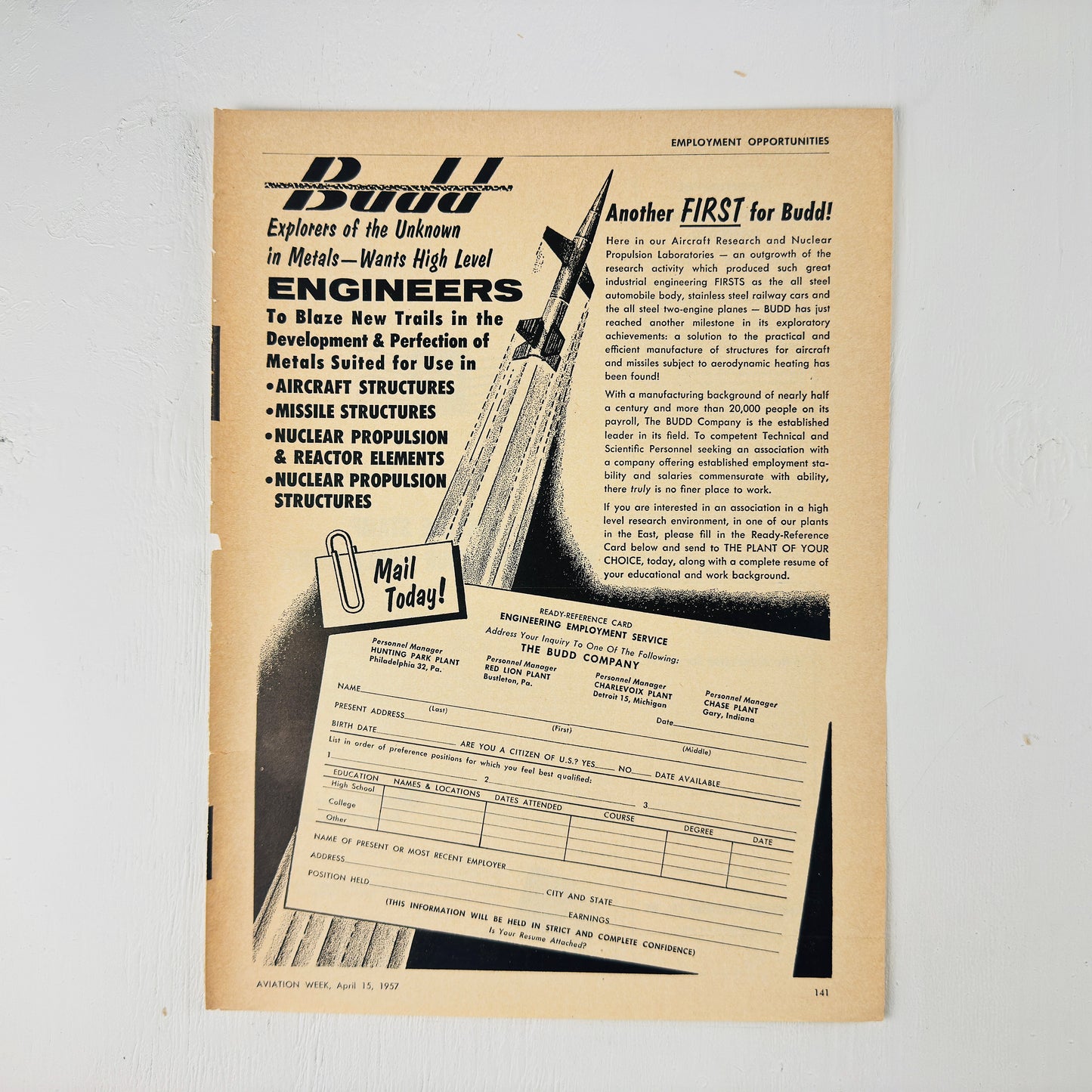 Budd Metals Recruiting Ad