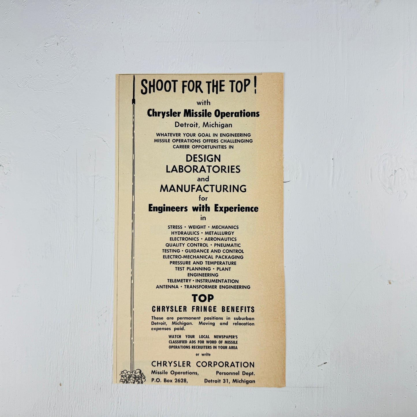 Chrysler Missile Operations Recruiting Ad