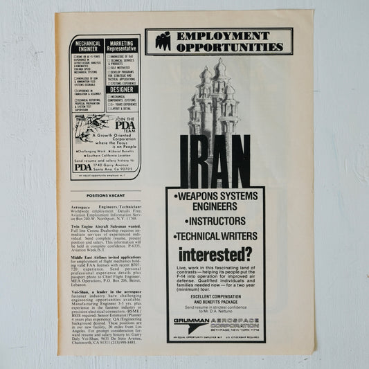 Grumman Iran F-14 Recruiting Ad - Employment Opportunities Page