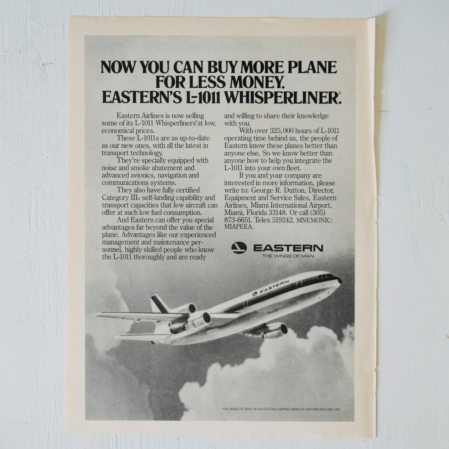 Eastern Airlines L-1011 Whisperliner Resale Ad