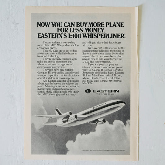 Eastern Airlines L-1011 Whisperliner Resale Ad