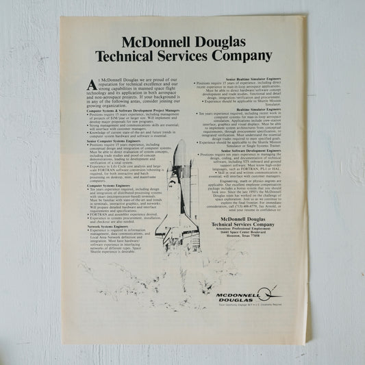 McDonnell Douglas Technical Services Space Shuttle AD