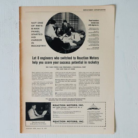 Reaction Motors Rocketry Recruiting Ad