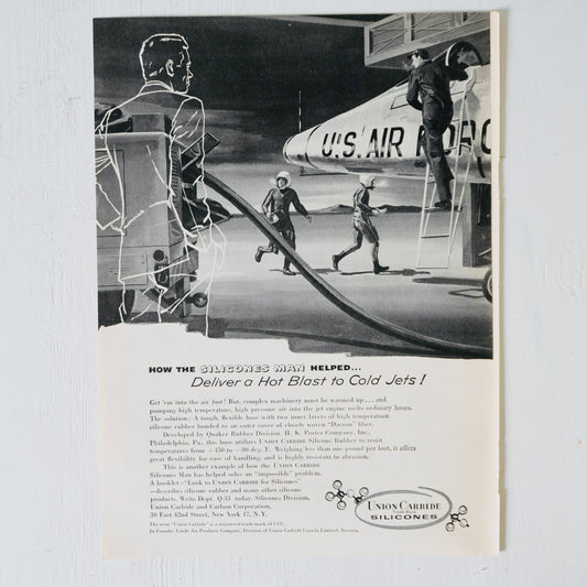 Union Carbide Silicones Hot Blast to Cold Jets Ad