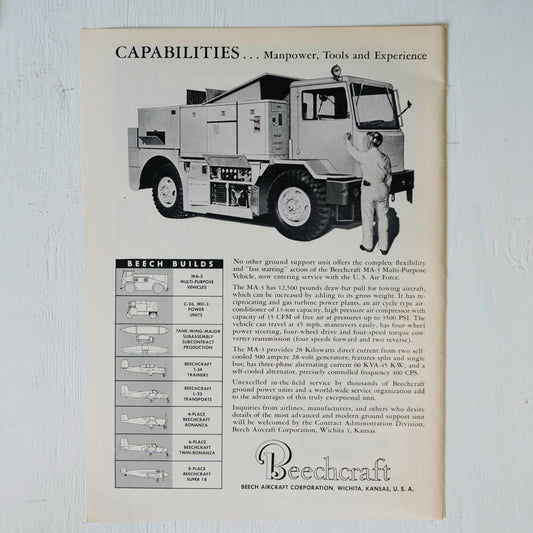 Beechcraft MA-3 Ground Support Vehicle Ad