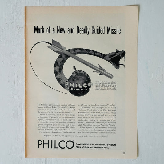 Philco Sidewinder Missile Ad