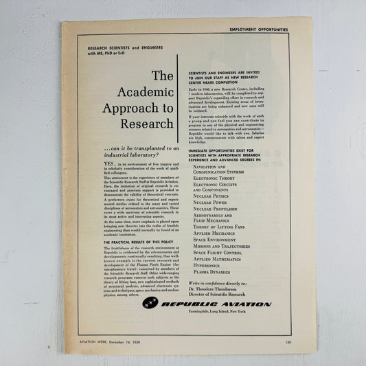 Republic Aviation 1959 Recruiting Ad
