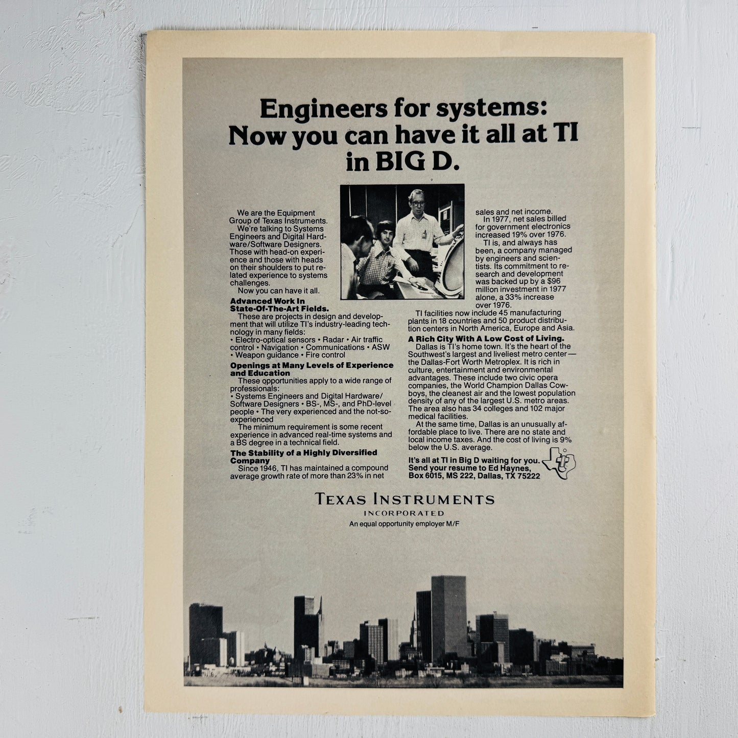 Texas Instruments Dallas Recruiting Ad