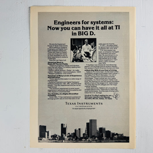 Texas Instruments Dallas Recruiting Ad