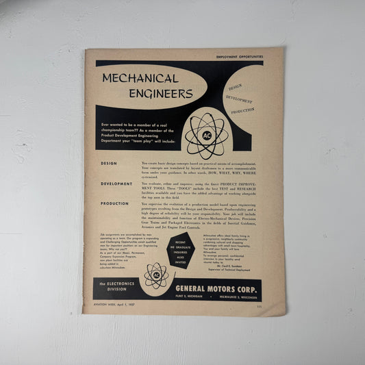 General Motors Mechanical Engineer Recruiting Ad