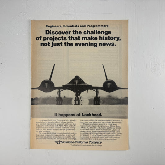 SR-71 Blackbird Lockheed Recruiting Ad