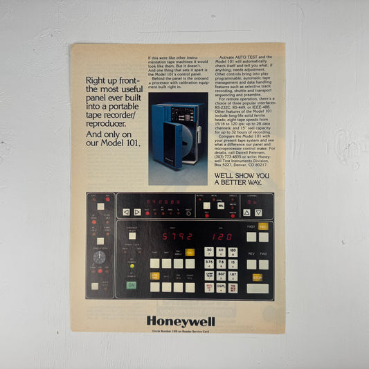 Honeywell Model 101 Tape Recorder/Reprouducer Ad