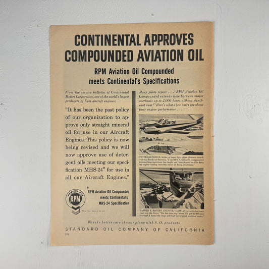 Continental RPM Aviation Oil 50s Ad