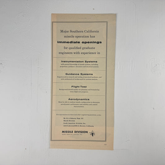 North American Missile Division Hiring Ad