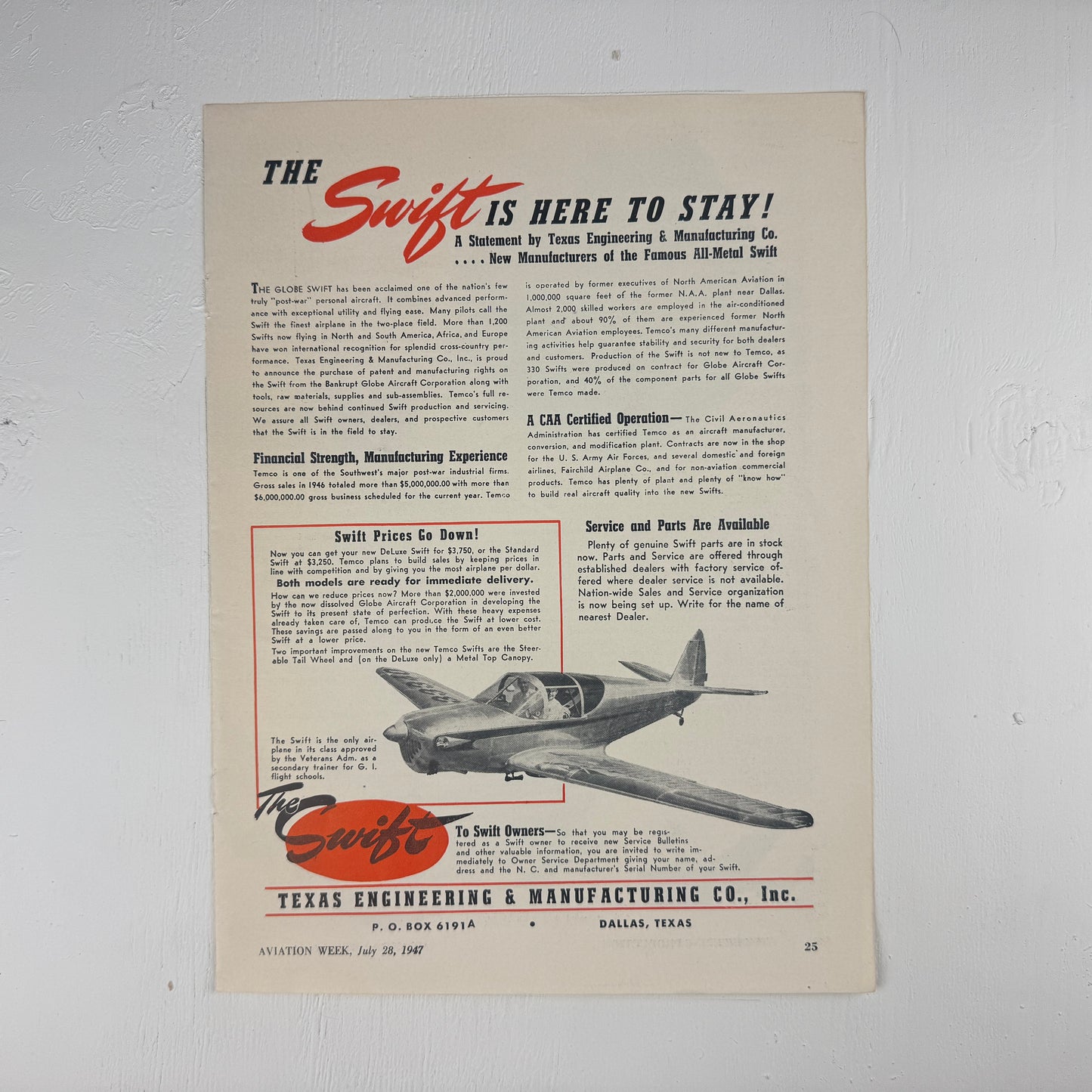Swift 1947 Ad