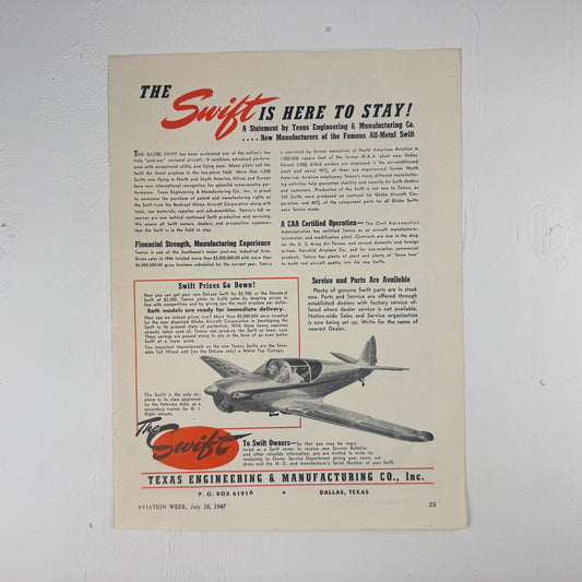 Swift 1947 Ad