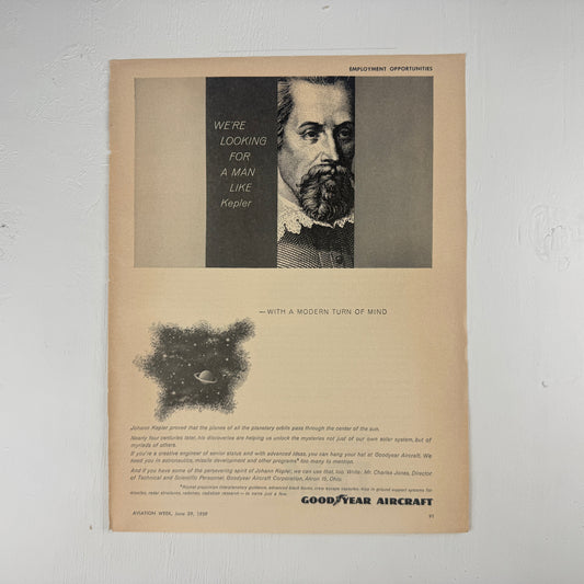 Goodyear Aircraft "We're looking for a man like Kepler"