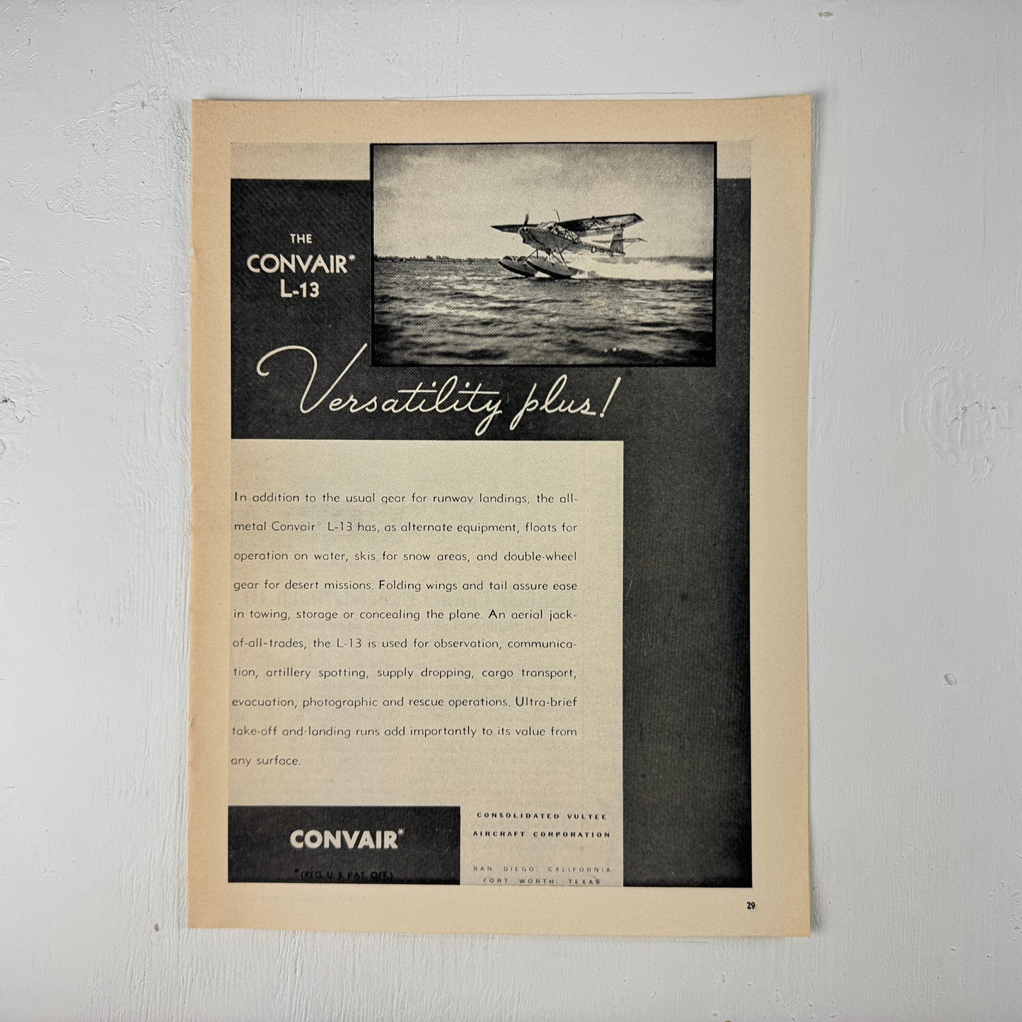 Convair L-13 Versatility