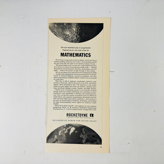 Rocketdyne "Flair for Mathematics" Recruiting Ad
