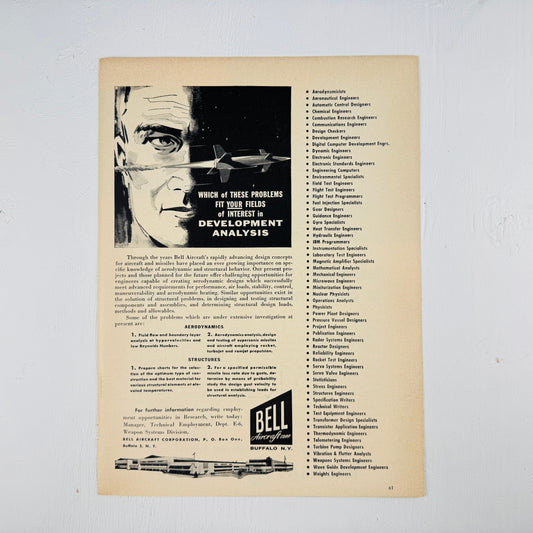 Bell Aircraft Development Analysis Recruiting Ad