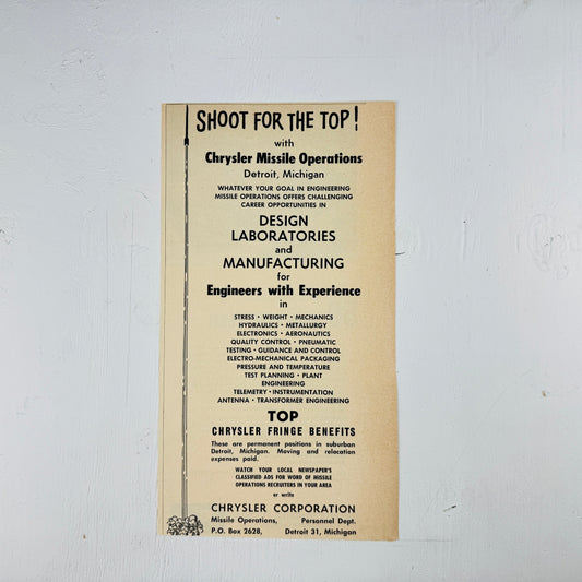 Chrysler Missile Operations Recruiting Ad