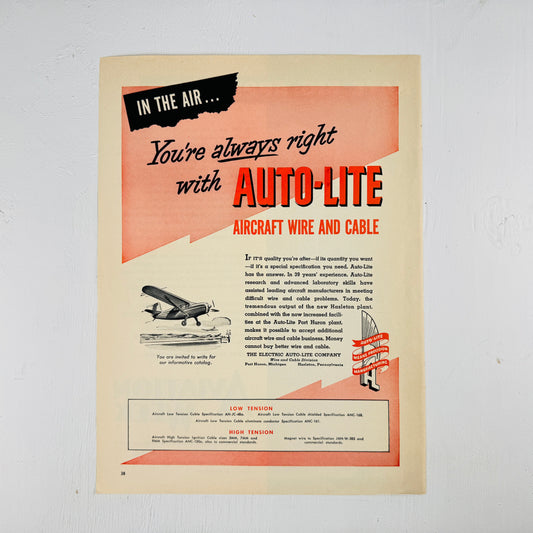 Auto-Lite Aircraft Wire and Cable 1950s