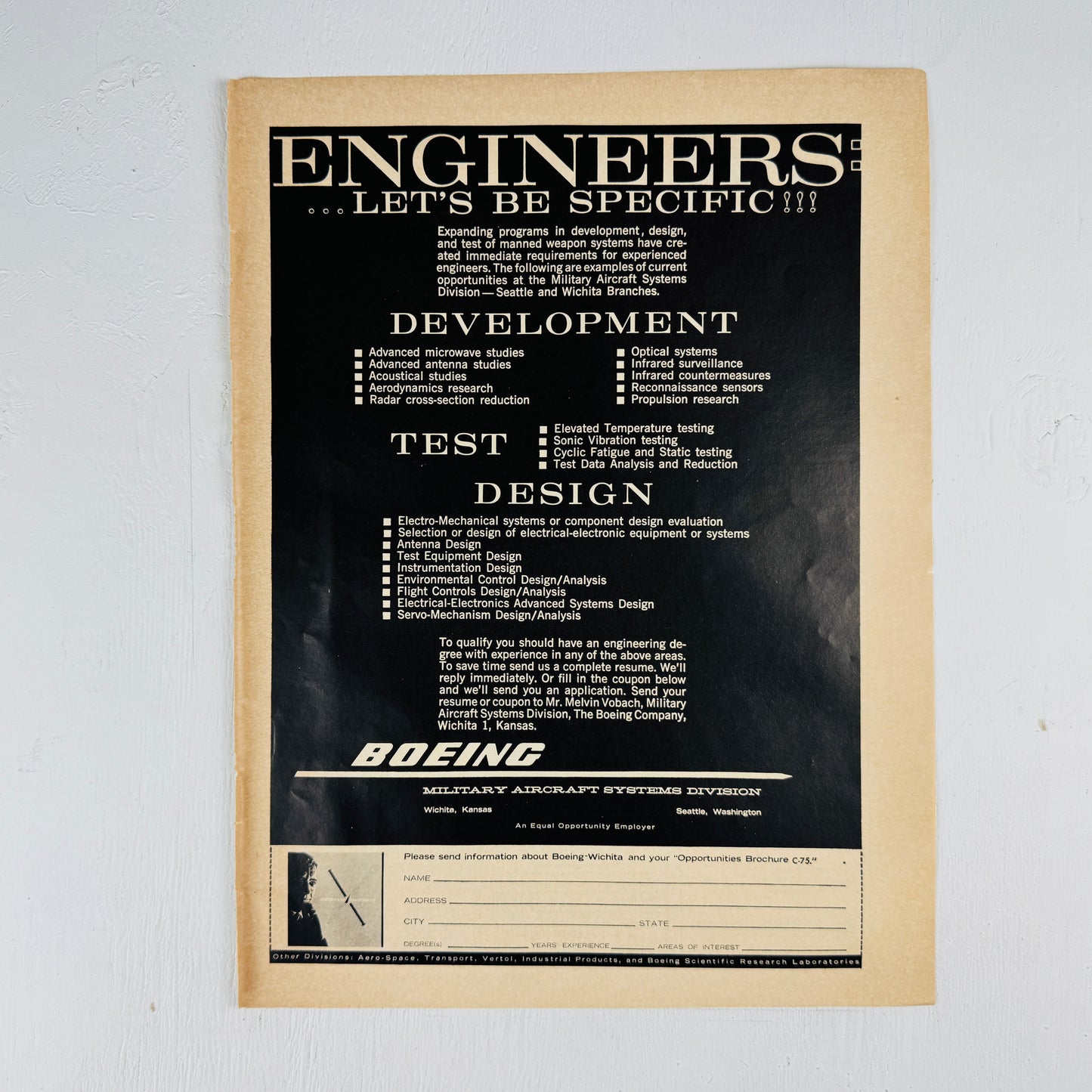 Boeing ENGINEERS 1960s Recruiting Ad