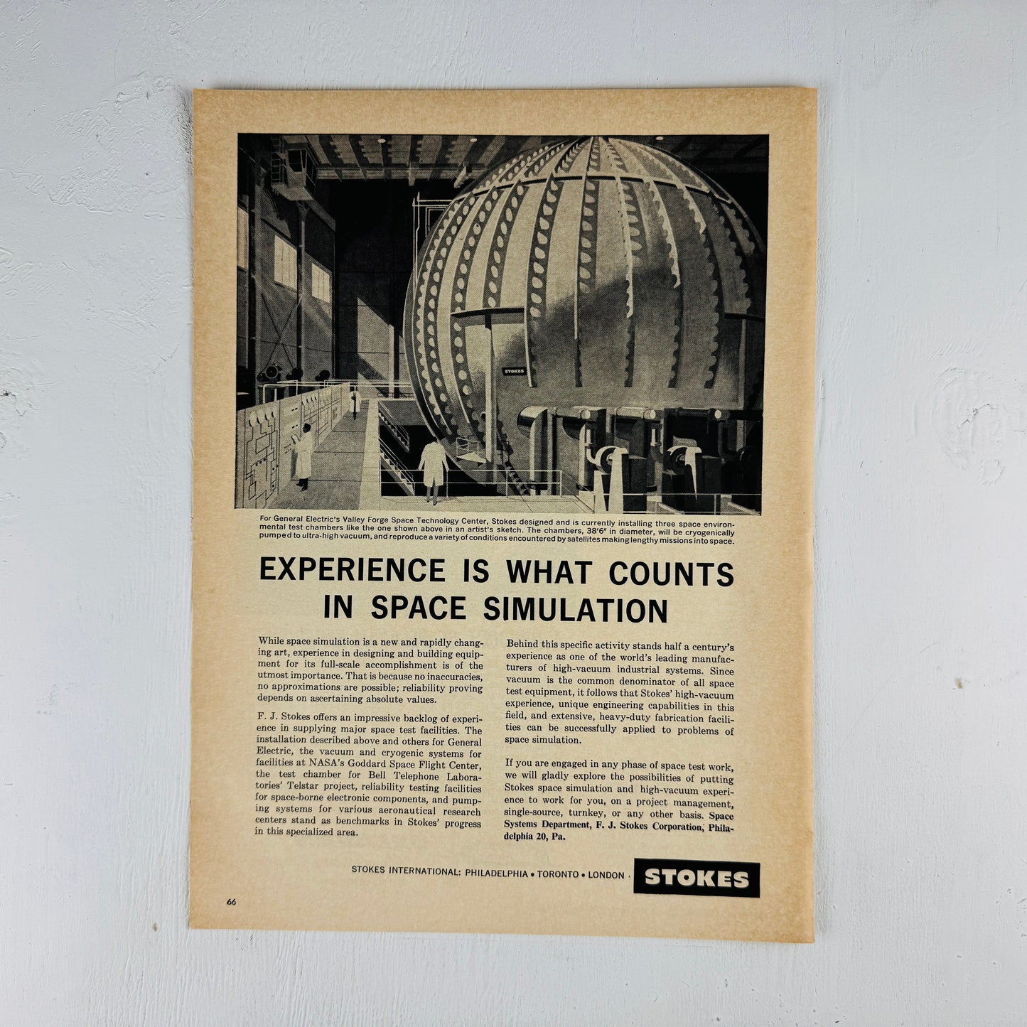 Stokes Space Simulation Chamber '60's Ad