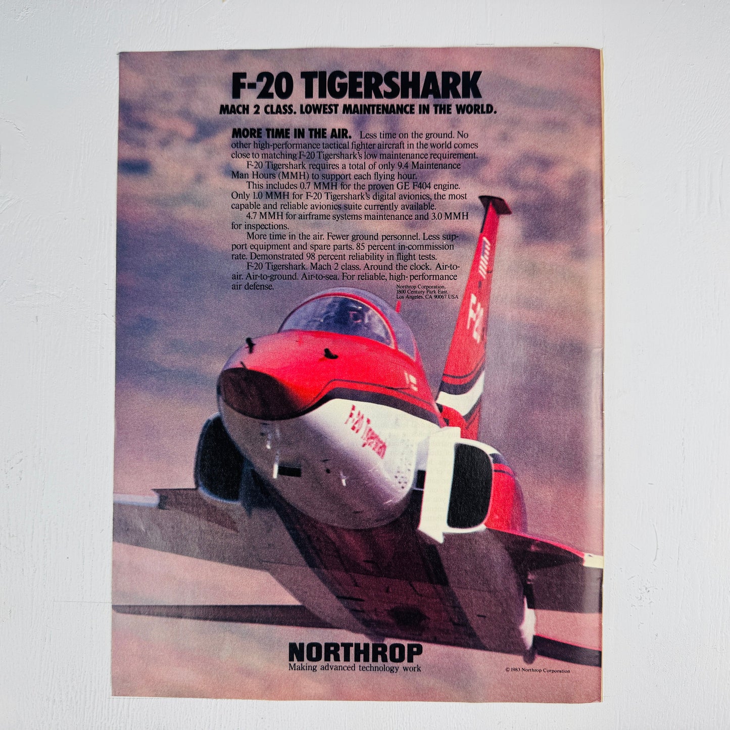 F-20 Tigershark: Mach 2 Class. Lowest Maintenance.