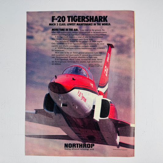 F-20 Tigershark: Mach 2 Class. Lowest Maintenance.