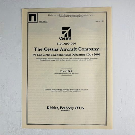 Cessna 8% Convertible Subordinated Debentures Due 2008